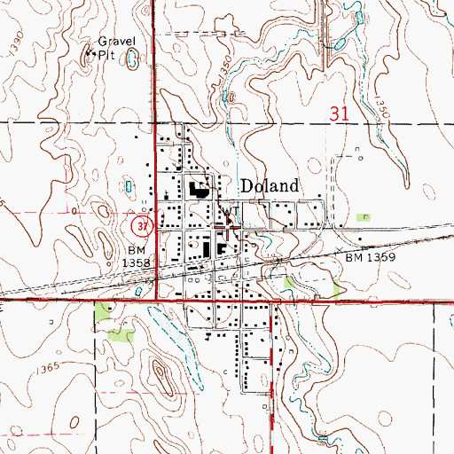 Topographic Map of Doland Fire Department, SD