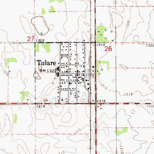 Topographic Map of Tulare Fire Department, SD