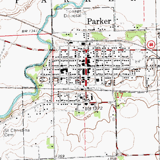 Topographic Map of Parker Volunteer Fire Department, SD