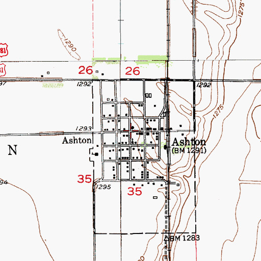Topographic Map of Ashton Fire Department, SD