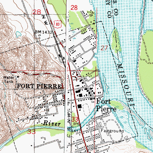 Topographic Map of Fort Pierre Volunteer Fire Department, SD