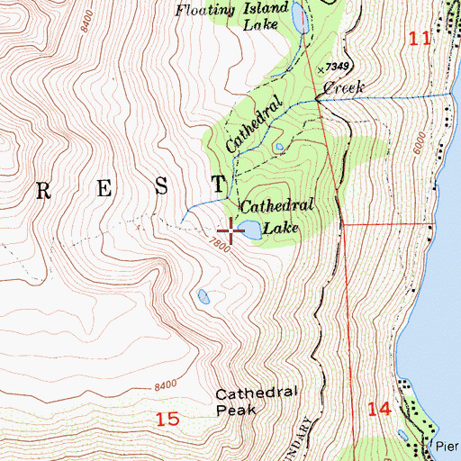 Topographic Map of Cathedral Lake, CA