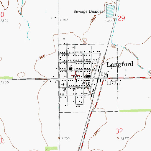 Topographic Map of Langford Fire Department, SD