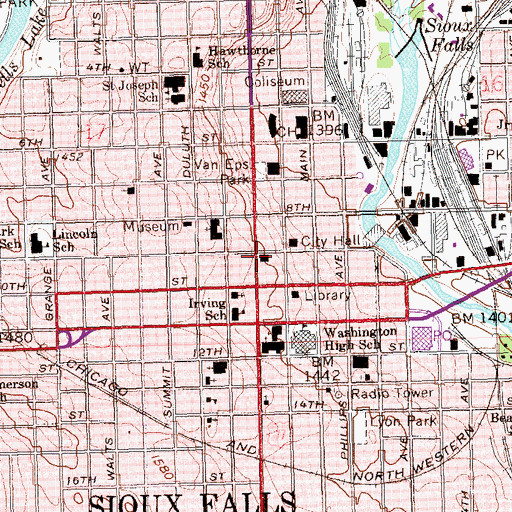 Topographic Map of Sioux Falls Fire Rescue Station 1, SD