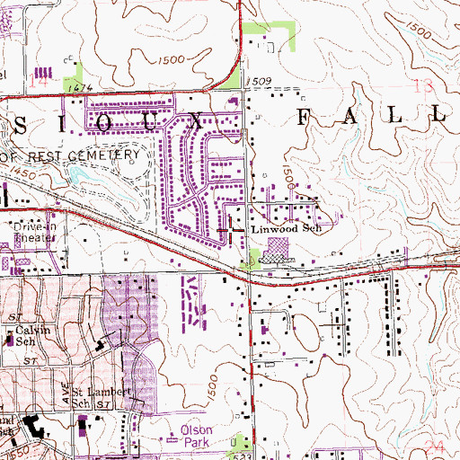 Topographic Map of Sioux Falls Fire Rescue Station 2, SD