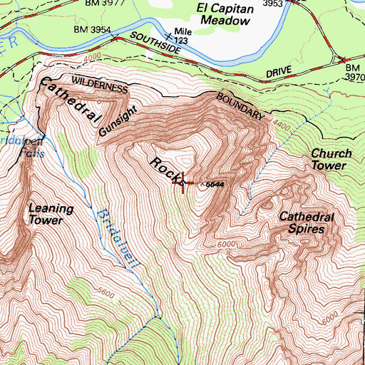 Topographic Map of Cathedral Rocks, CA