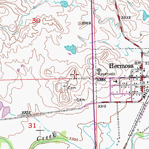 Topographic Map of Hermosa Volunteer Fire Department, SD