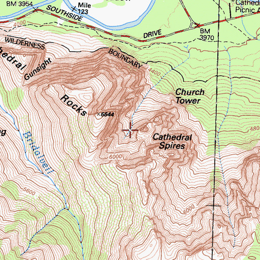 Topographic Map of Cathedral Spires, CA