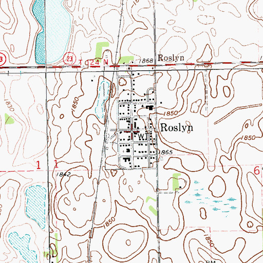 Topographic Map of Roslyn Volunteer Fire Department, SD