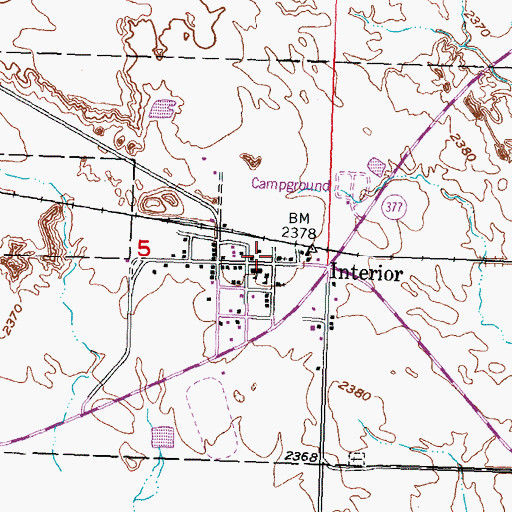 Topographic Map of Interior Volunteer Fire Department, SD