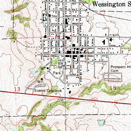 Topographic Map of Wessington Springs Fire Department, SD