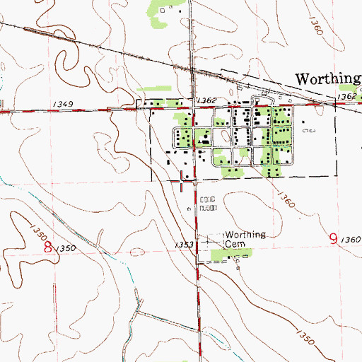 Topographic Map of Worthing Fire Department, SD