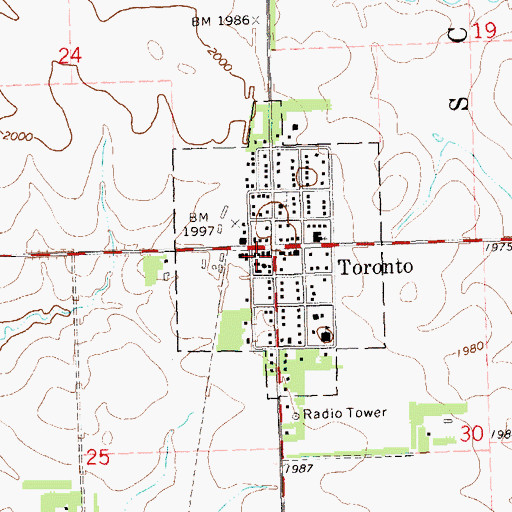 Topographic Map of Toronto Volunteer Fire Department, SD