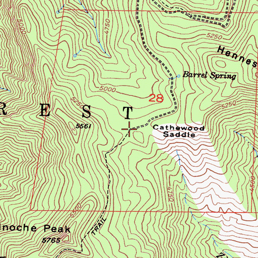 Topographic Map of Cathewood Saddle, CA