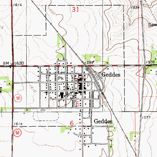 Topographic Map of Geddes Volunteer Fire Department, SD
