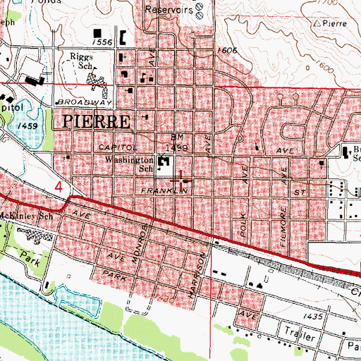 Topographic Map of Pierre Fire Department Station 2, SD