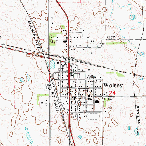Topographic Map of Wolsey Volunteer Fire Department, SD