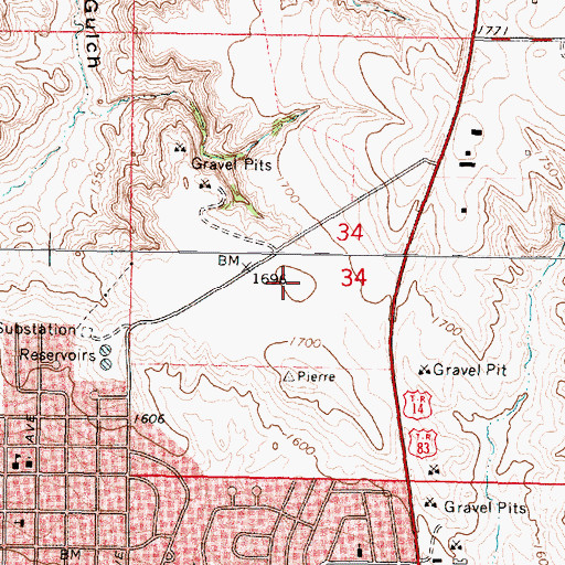 Topographic Map of Pierre Fire Department Station 4, SD