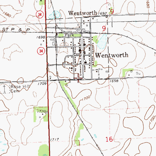 Topographic Map of Wentworth Fire Department, SD