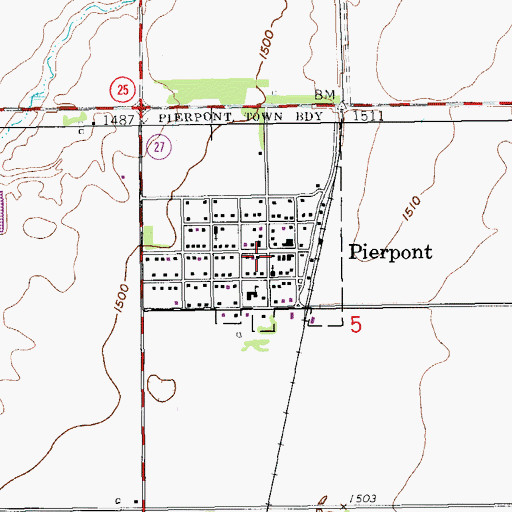 Topographic Map of Pierpont Rural Fire Department, SD