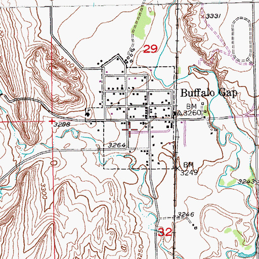 Topographic Map of Buffalo Gap Fire Department, SD
