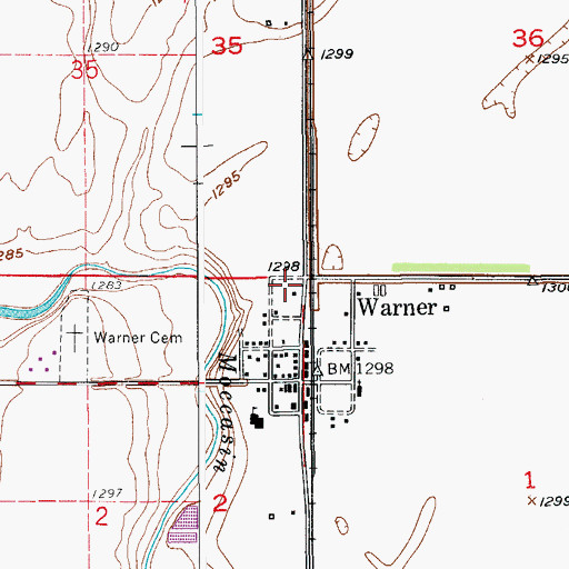 Topographic Map of Warner Fire Department, SD