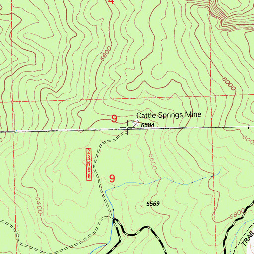 Topographic Map of Cattle Spring Mine, CA