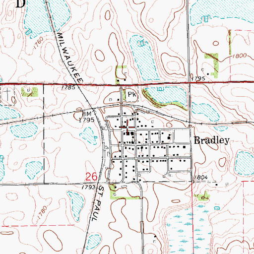 Topographic Map of Bradley Fire Department, SD