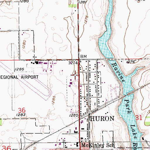 Topographic Map of Huron Rural Fire Department, SD
