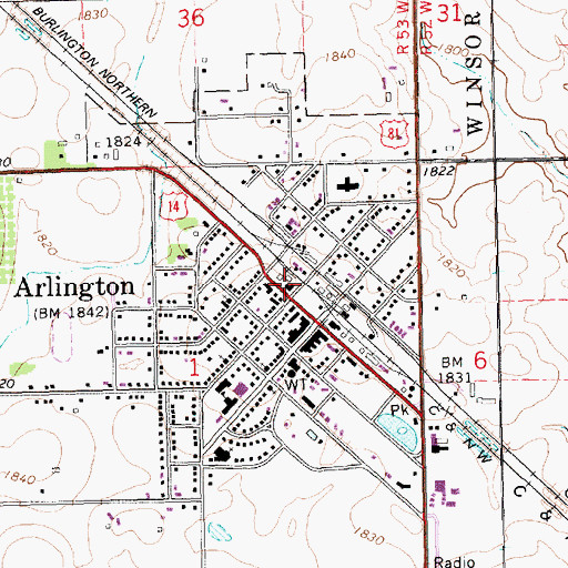 Topographic Map of Arlington Fire Department, SD
