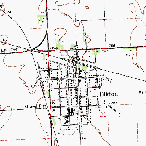 Topographic Map of Elkton Fire Department, SD