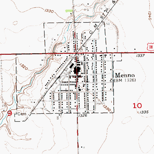 Topographic Map of Menno Volunteer Fire Department, SD
