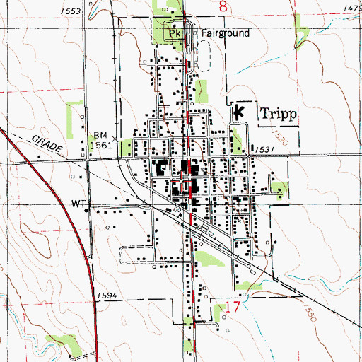 Topographic Map of Tripp Volunteer Fire Department, SD