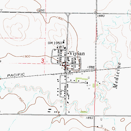 Topographic Map of Vivian Fire Department, SD