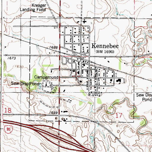 Topographic Map of Kennebec Fire Department, SD