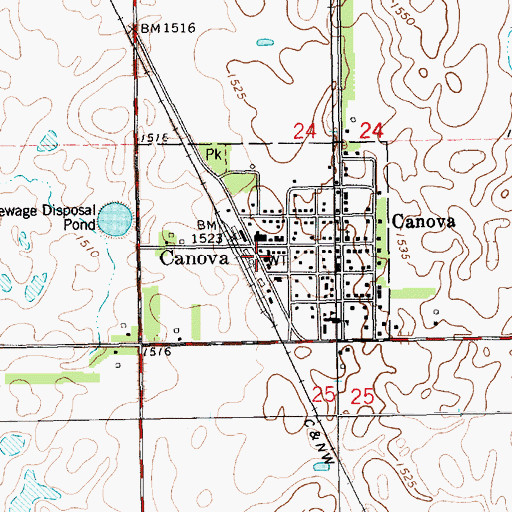 Topographic Map of Canova Fire Department, SD