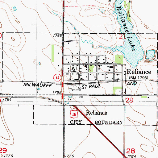 Topographic Map of Reliance Volunteer Fire Department, SD
