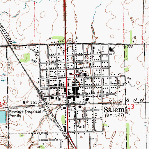 Topographic Map of Salem Fire Department, SD