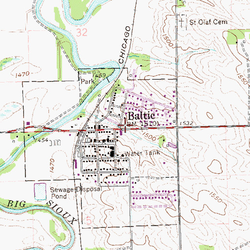 Topographic Map of Baltic Volunteer Fire Department, SD