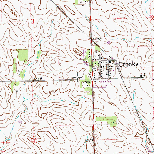 Topographic Map of Crooks Volunteer Fire Department, SD