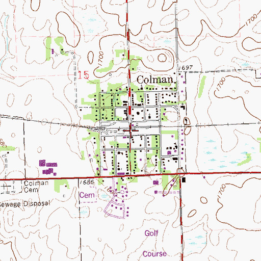 Topographic Map of Colman Fire Department, SD