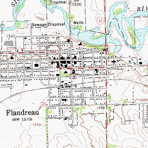 Topographic Map of Flandreau Fire Department, SD