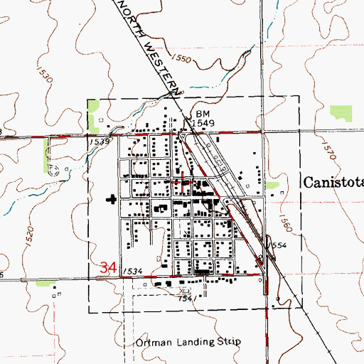 Topographic Map of Canistota Fire Department, SD