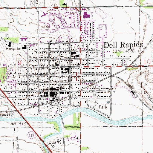 Topographic Map of Dell Rapids Fire Department, SD
