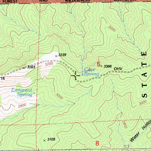Topographic Map of Cave Spring, CA