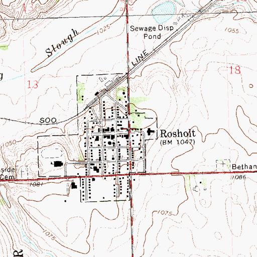 Topographic Map of Rosholt Fire Department, SD