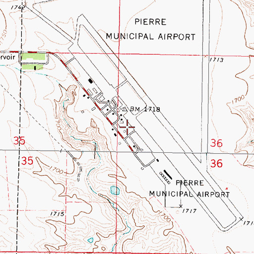 Topographic Map of Pierre Airport Fire and Rescue, SD