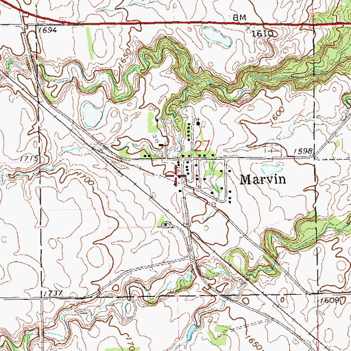 Topographic Map of Marvin Volunteer Fire Department, SD