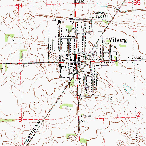 Topographic Map of Viborg Volunteer Fire Department, SD