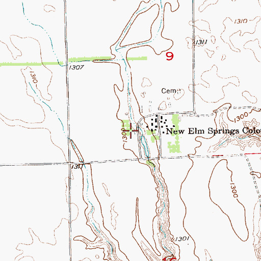 Topographic Map of New Elm Springs Volunteer Fire Department, SD